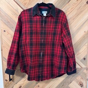 Vintage 90s Grunge Red and Black Plaid Zip up Shirt sz L